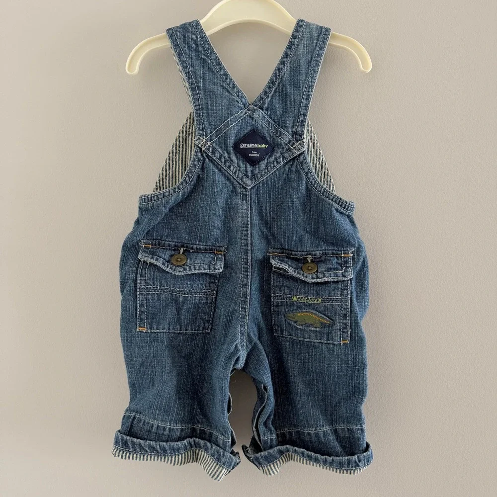 Genuine Baby from OshKosh Boys Denim Overalls Embroidered Alligator 3M‎ Infant